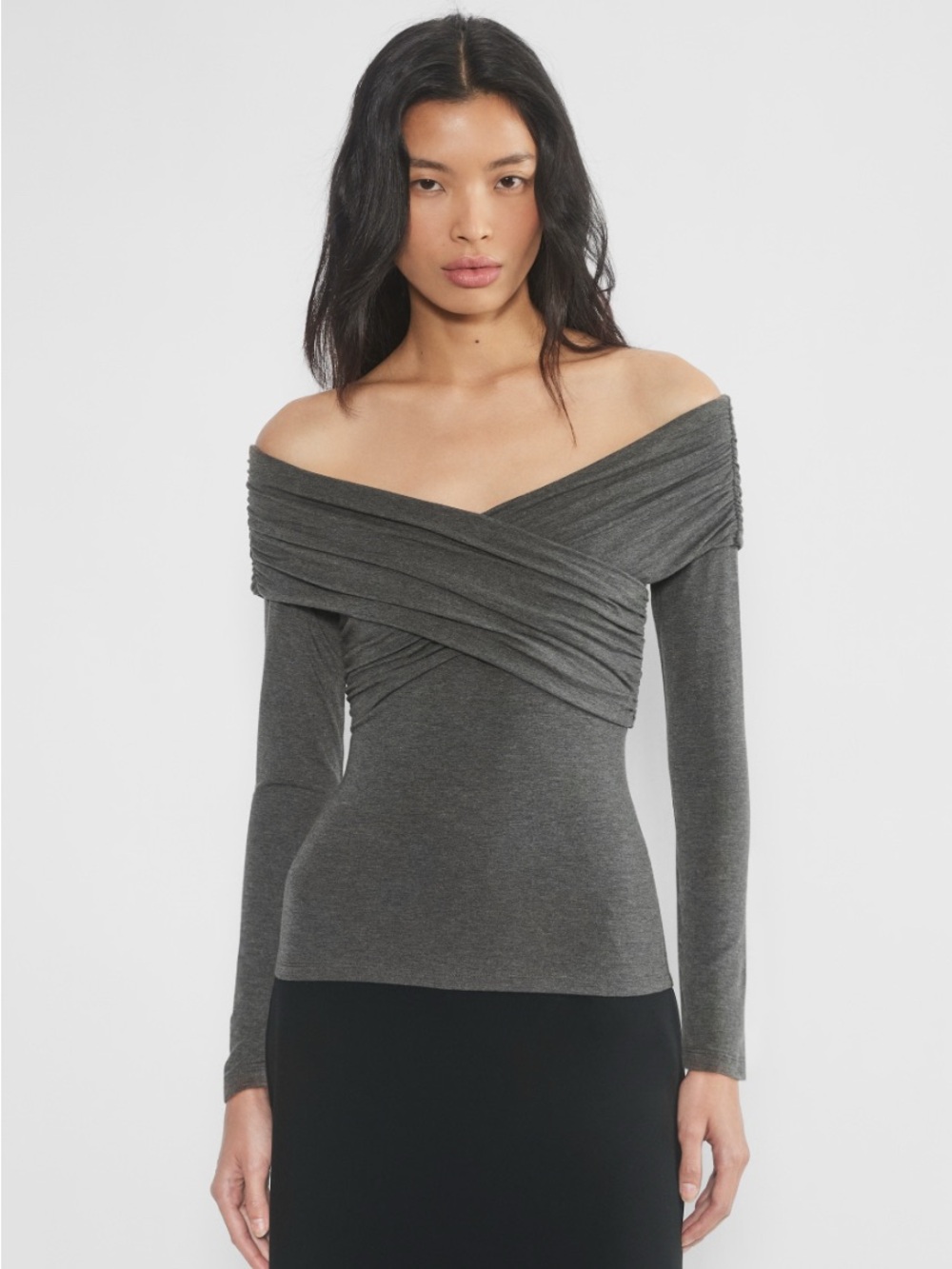 Aritzia Off-Shoulder Crisscross Long Sleeve Top - Charcoal Gray